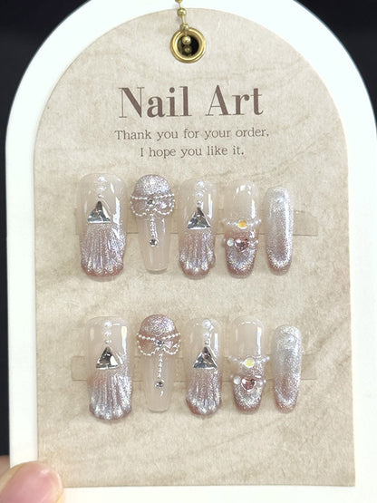xakxx Detachable Gradient Rhine Stones Press-On Nails