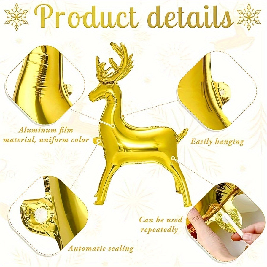 1pc Golden Foil Reindeer Balloon, Large Christmas Party Balloon, Festive Winter Theme Birthday Decor, Christmas New Year Garden Decoration, Aluminum Film, No Power Required, Home Kitchen Party Supplies