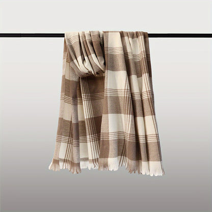 1pc Soft & Warm Short-bearded Plaid Long Scarf Winter Scarf