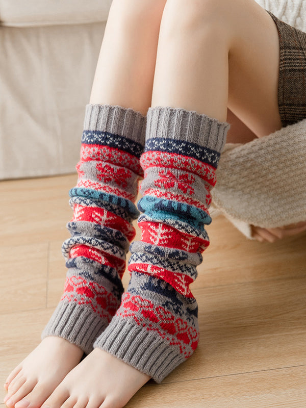 xakxx Knitting Keep Warm Printed Leg Warmers Accessories