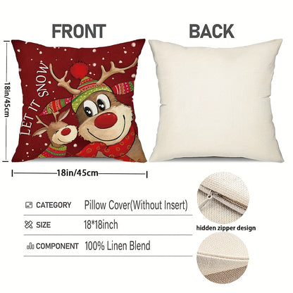 4pcs, Merry Christmas Throw Pillow Covers, Cute Reindeer Snowman Xmas Tree Stripes Print Cushion Covers, 18in*18in, Winter Holiday Farmhouse Home Decor Pillowcases, For Porch Patio Couch Sofa Living Room Outdoor, Set Of 4, Without Pillow Inserts