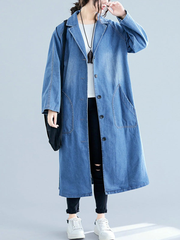 xakxx Original Lapel Long Sleeve Denim Outerwear&Trench