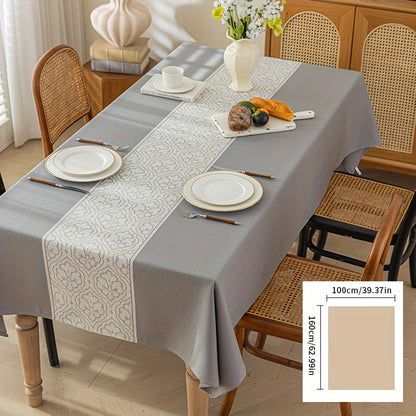 1pc, Luxurious Gray Waterproof Rectangular Table Cover - Stain-Resistant Polyester Fiber Fabric, Machine Washable, Perfect for Dining Room and Living Room Decoration, Easy Care and Maintenance