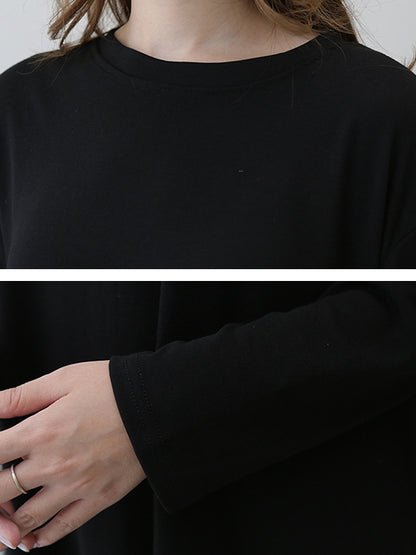 xakxx Casual High-Low Long Sleeves Solid Color Round-Neck T-Shirts Tops