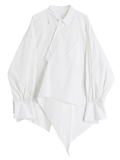 Xakxx - Women Black Irregular Big Size Blouse New Lapel Long Sleeve Loose Fit Shirt Fashion Tide Spring Summer