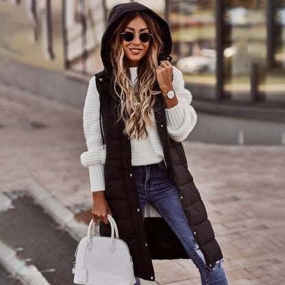 Xakxx - Warm Winter Women Long Vests Fashion Hooded Sleeveless Casual Lady Brief Outwear Vest Blouse Shirts Coat Femme Sweatshirt