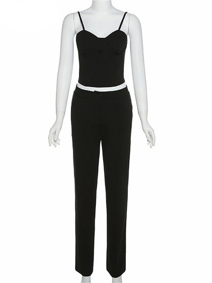 Purpdrank - Office Lady Black Pant Suits Tracksuit Women Strap Corset Crop Tops And High Waist Pants Two Piece Set Urban Outfits
