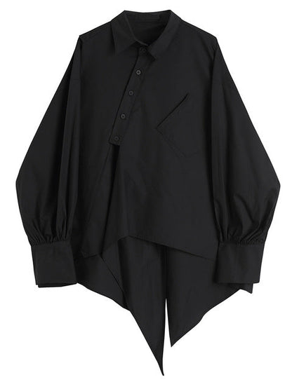 Xakxx - Women Black Irregular Big Size Blouse New Lapel Long Sleeve Loose Fit Shirt Fashion Tide Spring Summer