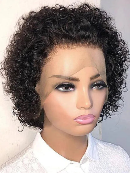 Pixie Cut Wig Short Curly Brazilian Human Hair Wigs 13X1 Transparent Bob Lace Front Wig For Women Pre Plucked Cosplay Daily