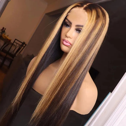 40 Inch Colored Brazilian Highlight Lace Front Wigs Straight Simulation Human Hair Wigs Ombre Honey Blonde Lace Frontal Wig For Black Women