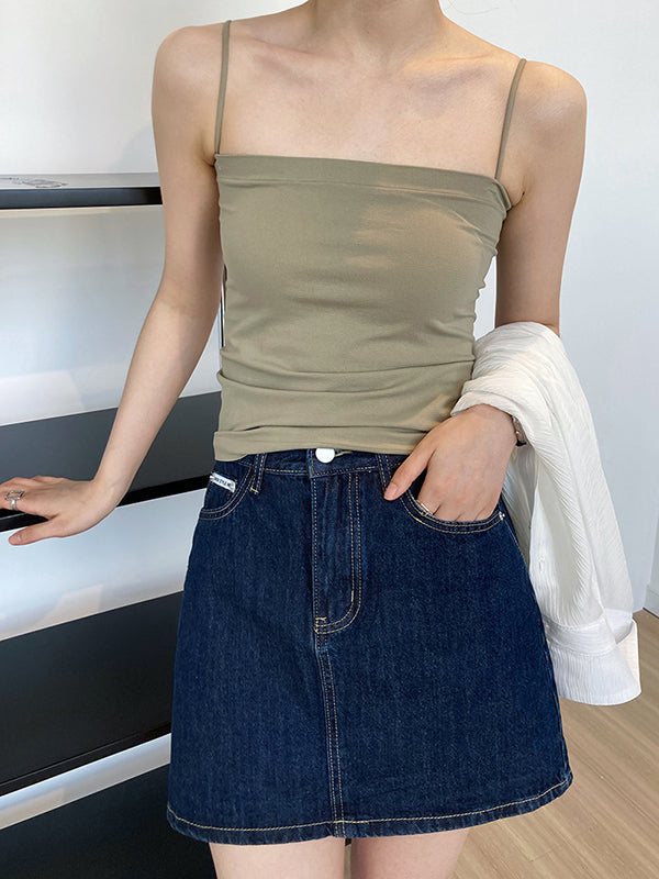 xakxx Simple Casual Solid Color Spaghetti-Neck Vest Top