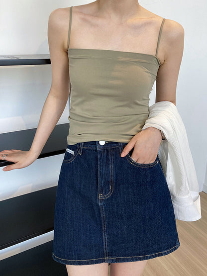 xakxx Simple Casual Solid Color Spaghetti-Neck Vest Top