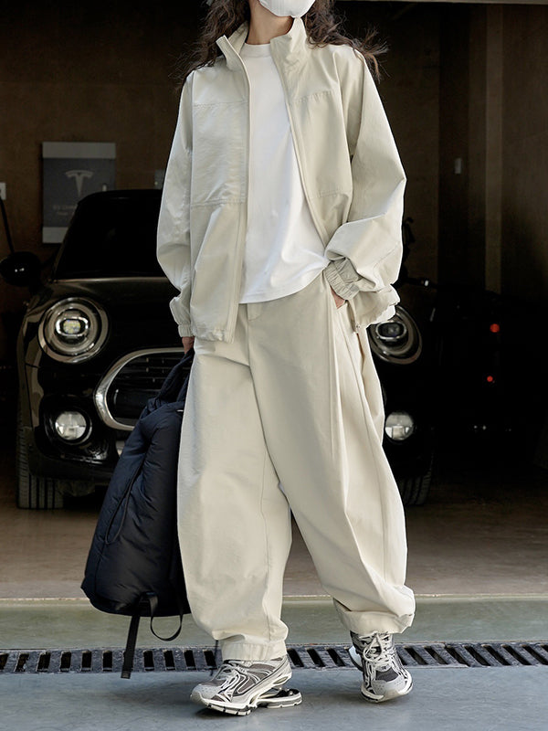 xakxx Loose Wide Leg High-Waisted Pleated Solid Color Casual Pants Bottoms Trousers