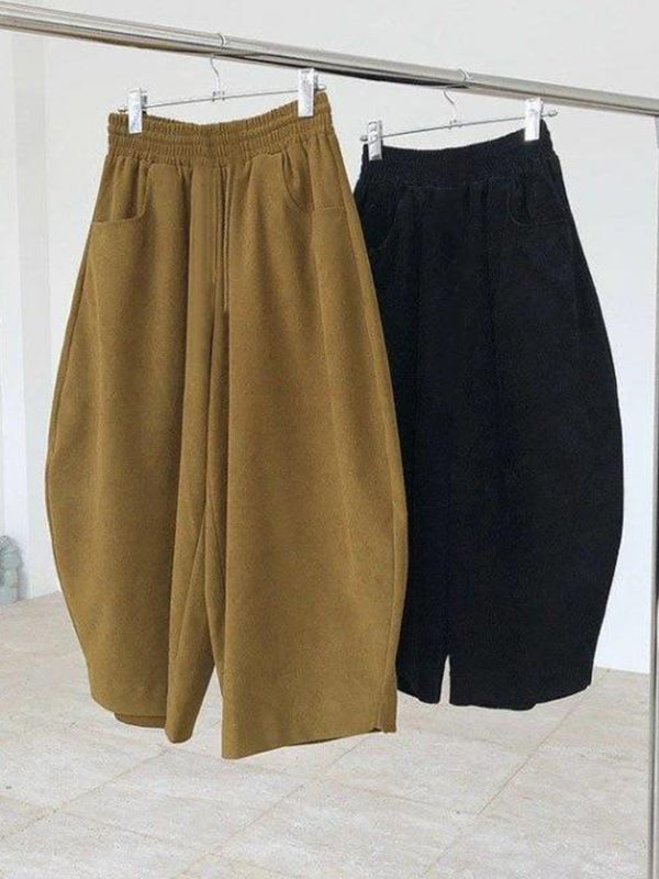 xakxx Harem Pants Wide Leg Elasticity Solid Color Split-Joint Pants Trousers