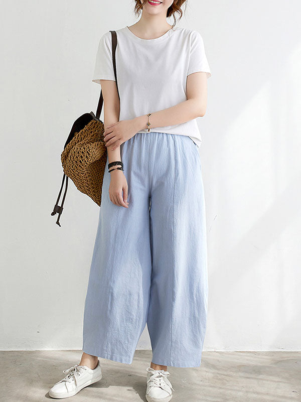xakxx Wide Leg Loose Elasticity Solid Color Casual Pants Bottoms