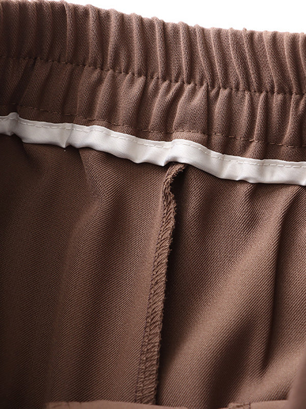 xakxx Simple Column Solid Color Casual Ninth Pants Bottoms