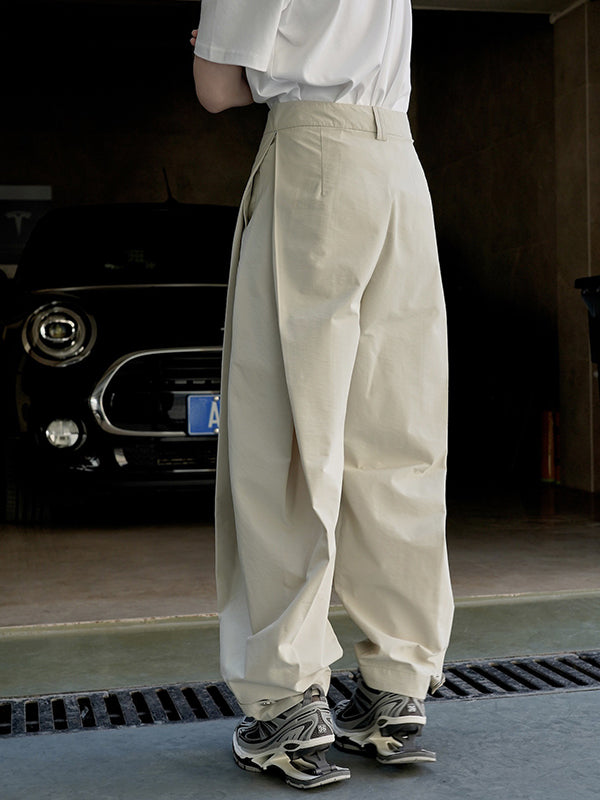 xakxx Loose Wide Leg High-Waisted Pleated Solid Color Casual Pants Bottoms Trousers