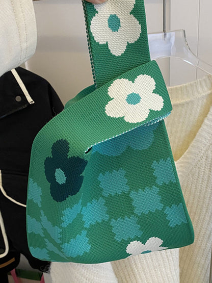 xakxx Floral Printed Plaid Bags Accessories Woven Handbag