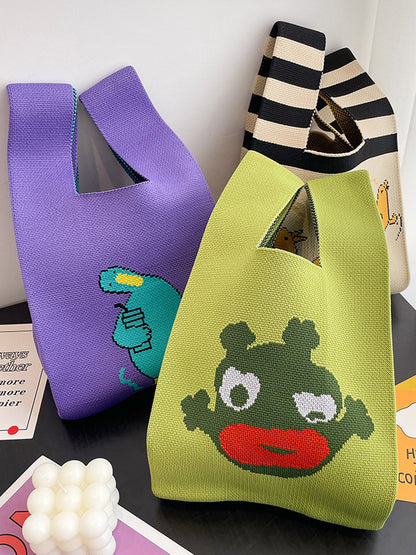 xakxx Cartoon Printed Bags Accessories Woven Handbag