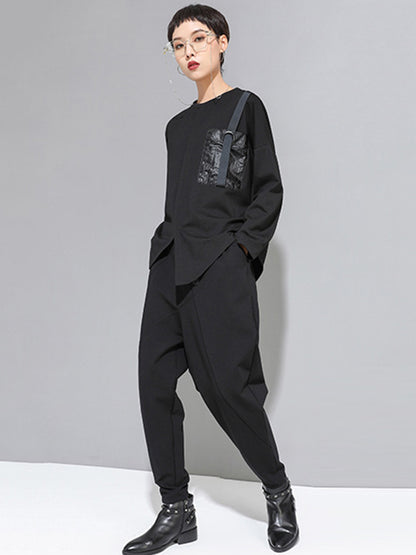 xakxx Personality Black With Button High-Waist Harem Pants