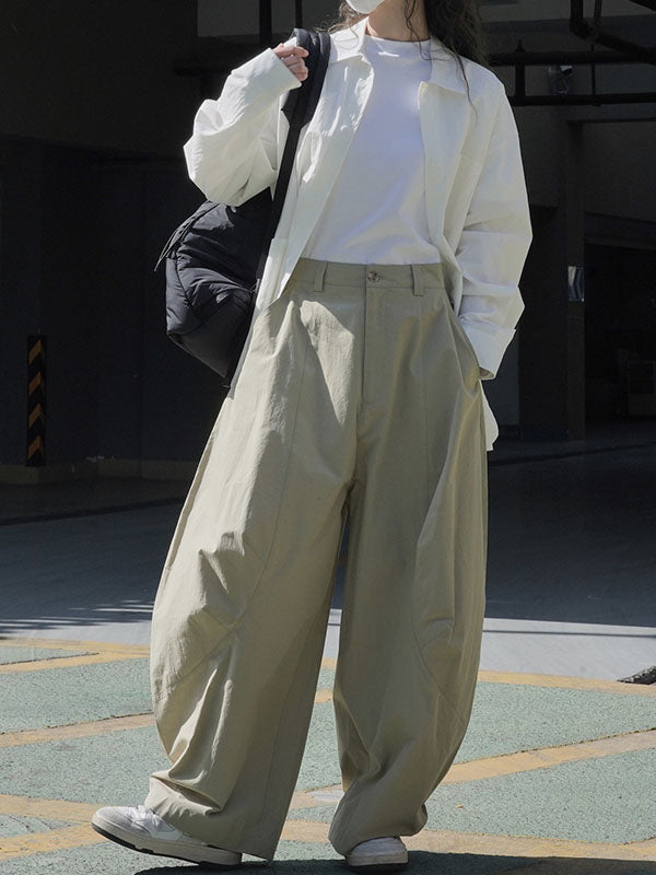 xakxx Loose Wide Leg Solid Color Split-Joint Casual Pants Bottoms Trousers