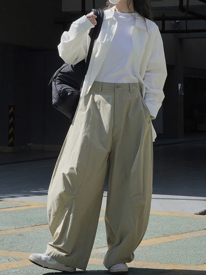 xakxx Loose Wide Leg Solid Color Split-Joint Casual Pants Bottoms Trousers