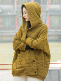 xakxx Casual Long Sleeves Loose Buttoned Keep Warm Solid Color Hooded Padded Coat