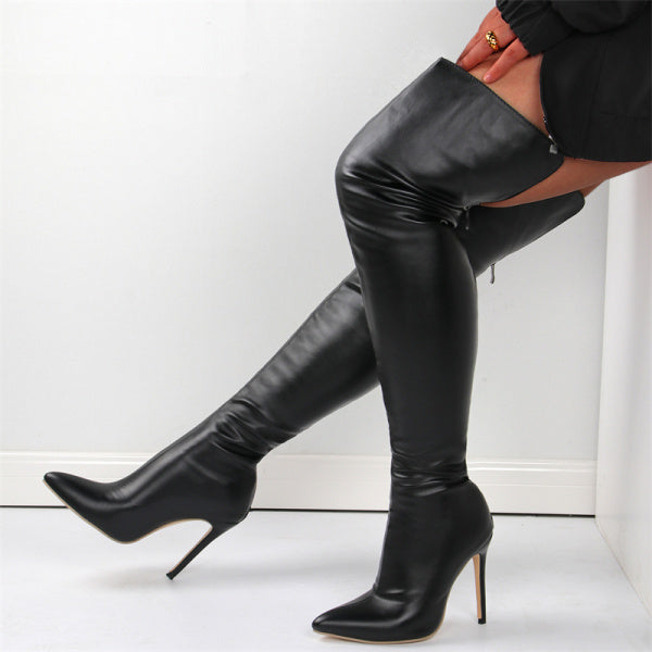 xakxx- Black Casual Patchwork Solid Color Pointed Keep Warm Comfortable Shoes (Heel Height 4.33in)
