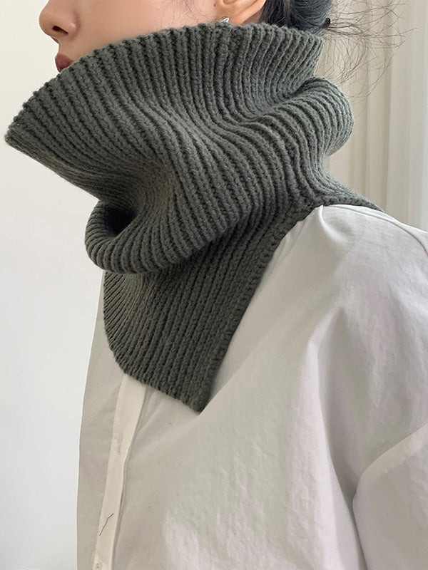 xakxx 3 Colors Simple High-Neck Asymmetric Knitted Scarf