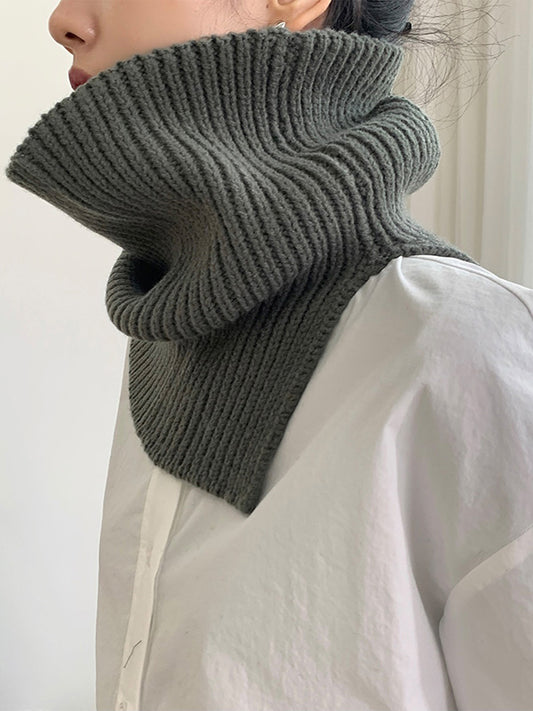 xakxx 3 Colors Simple High-Neck Asymmetric Knitted Scarf