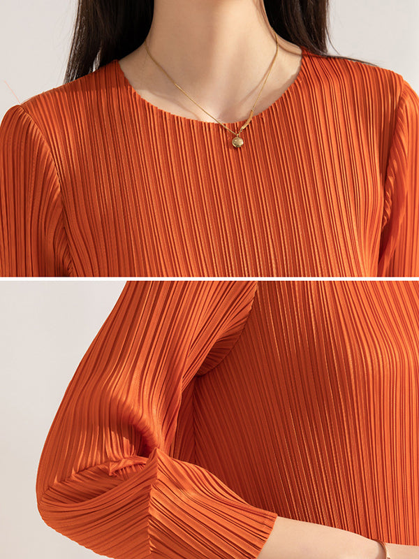 xakxx Irregular Clipping Loose Pleated Solid Color Round-Neck Midi Dresses