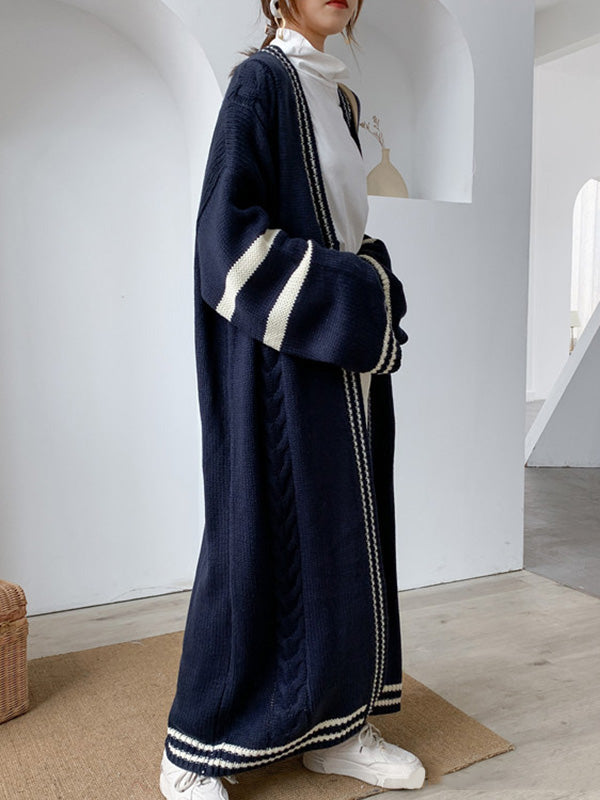 xakxx Urban Loose Contrast Color Striped Cardigan Coat