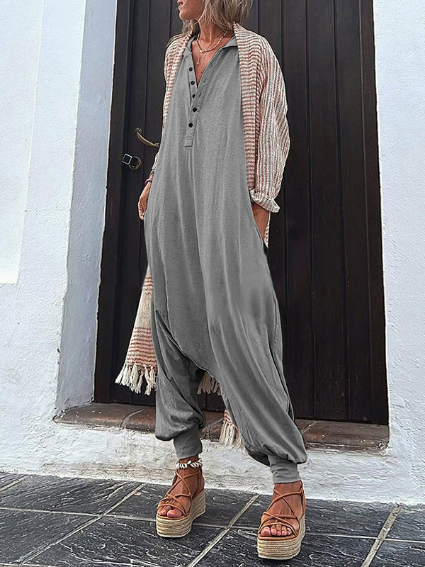 xakxx Hooded Long Sleeves Buttoned Solid Color Hooded Jumpsuits