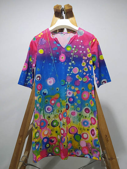 xakxx Original Printing V-Neck Short Sleeve Mini Dress