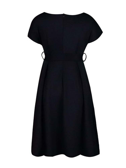 xakxx Bowknot Lace-Up Solid Color V-Neck Midi Dresses