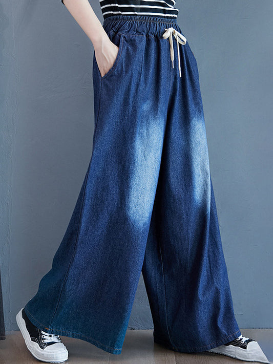 xakxx Loose Wide-Leg Drawstring Jean Pants