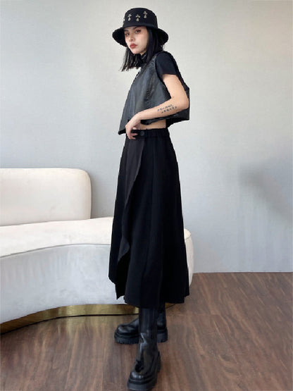 xakxx Casual High Waisted Irregularity Solid Color Skirt