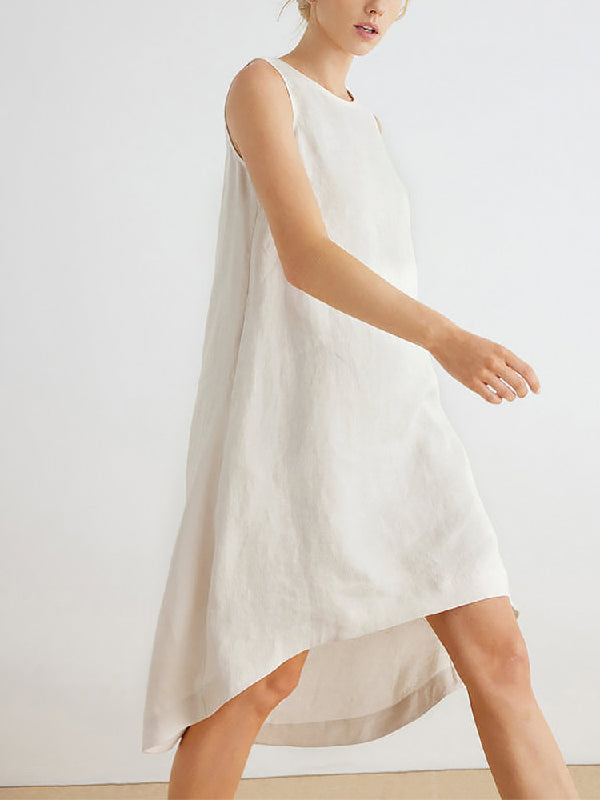 xakxx High-Low Loose Solid Color Round-Neck Midi Dresses