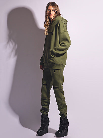 xakxx Stylish High-Waisted Solid Color Zipper Casual Sports Pants