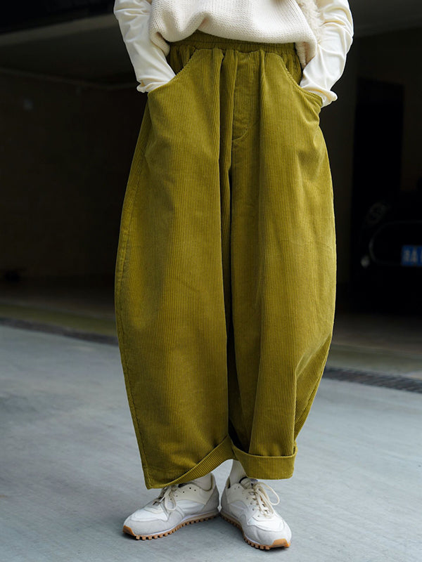 xakxx Vintage Corduroy Wide Leg Loose Solid Color Pants