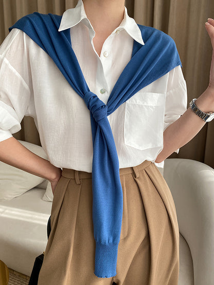 xakxx Solid Color Lapel Blouses&Shirts Tops