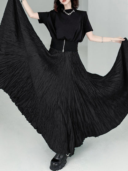 xakxx A-Line Irregular Clipping High-Waisted Pleated Solid Color Skirts
