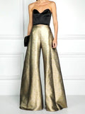 xakxx High Waisted Loose Solid Color Pants Trousers