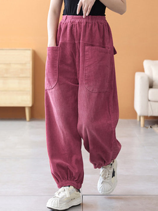 xakxx Loose Elasticity Solid Color Casual Flared Pants Bottoms