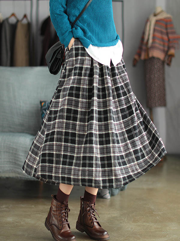 xakxx Artistic Retro Plaid A-Line Skirt