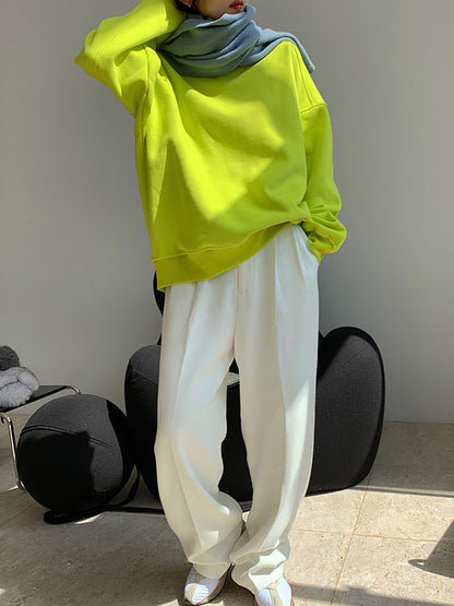 xakxx Stylish Fluorescent Green&Black Loose Casual Round-Neck Sweatshirt