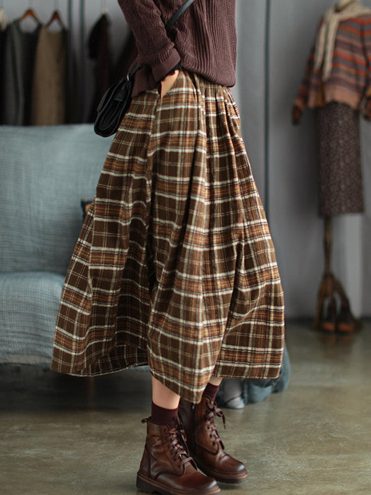xakxx Artistic Retro Plaid A-Line Skirt