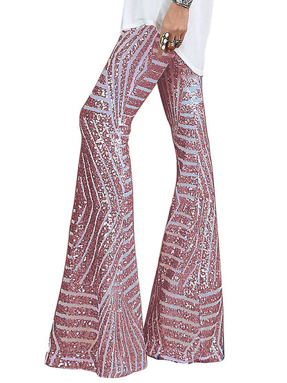 xakxx Flared Pants High Waisted Contrast Color Striped Sequined Pants