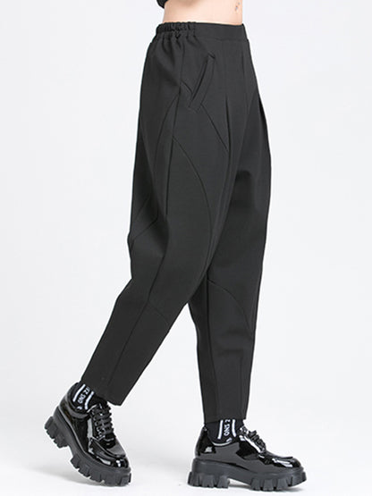 xakxx Simple Casual Split-Joint Pleats Black Harem Pants