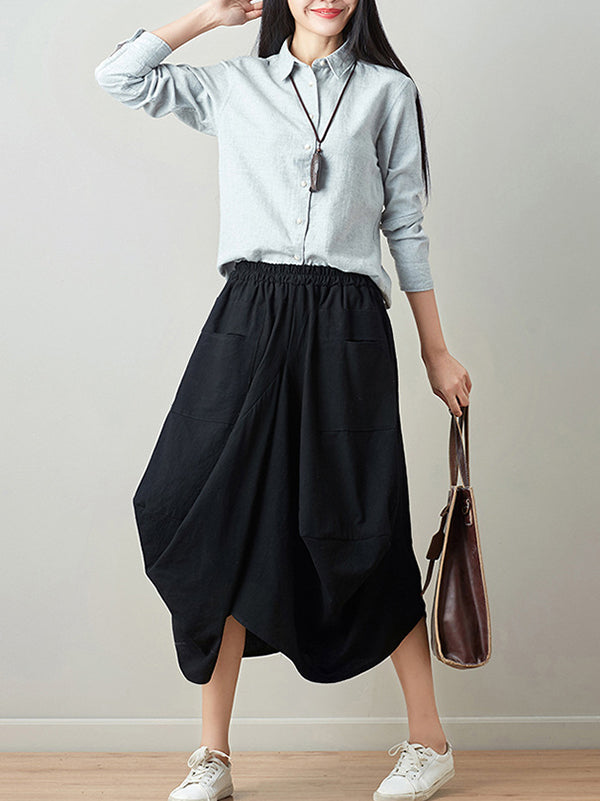 xakxx Artistic Retro Ramie Cotton 6 Colors Loose Irregular Elasticity Skirt